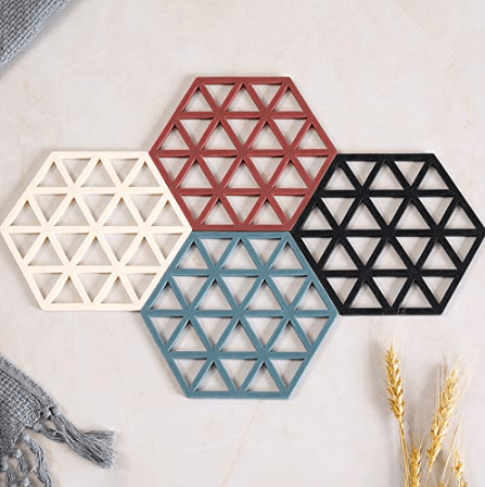 Hexagon PVC Drink Coasters – Anti-Slip Table Mats, Set of 4
