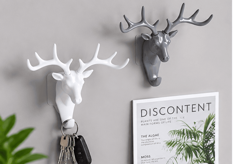 Deer Head Wall Hook & Key Holder | Decorative Antler Hook